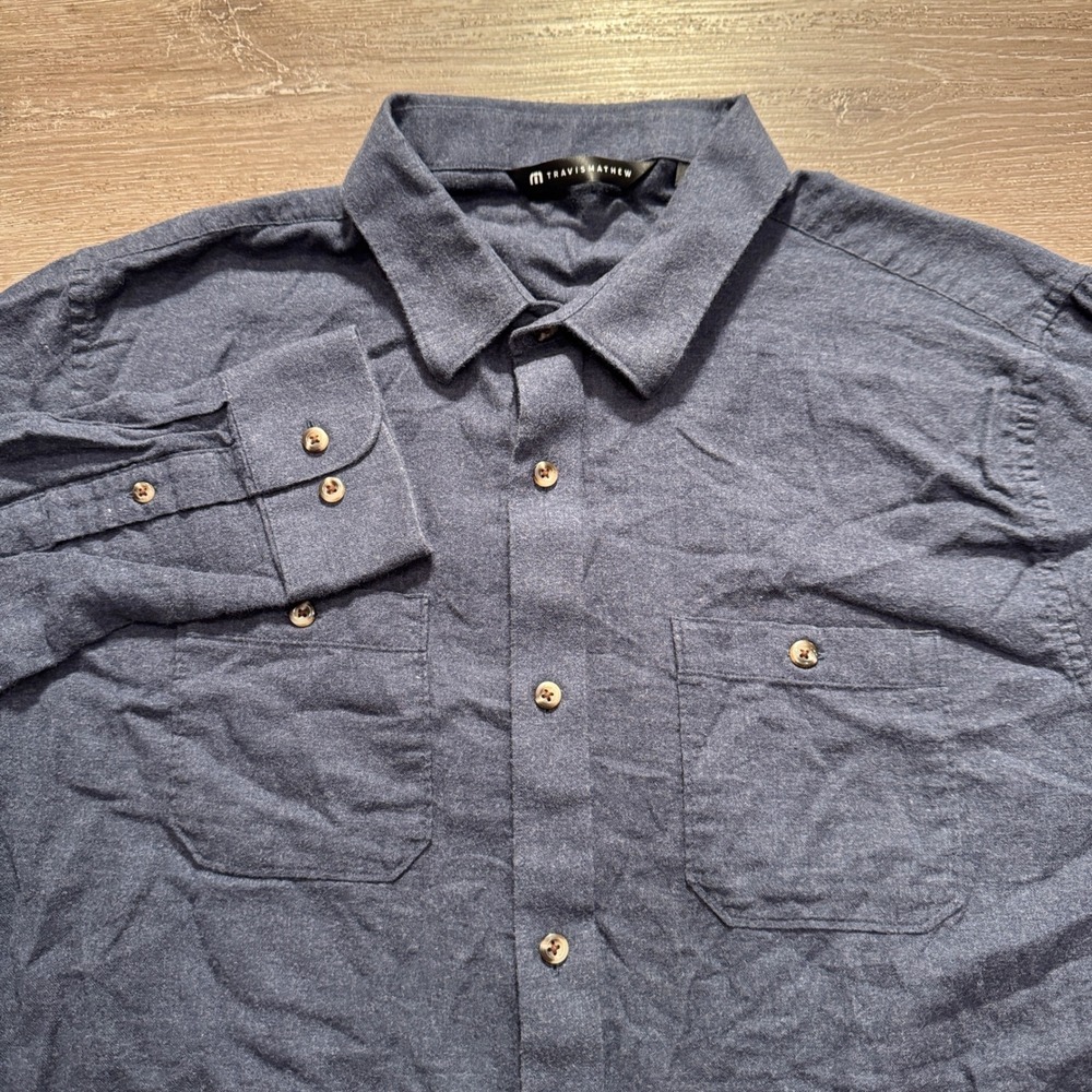 Travis Mathew Shirt Mens L Blue 100% Cotton Cloud Comfort Casual Preppy Classic